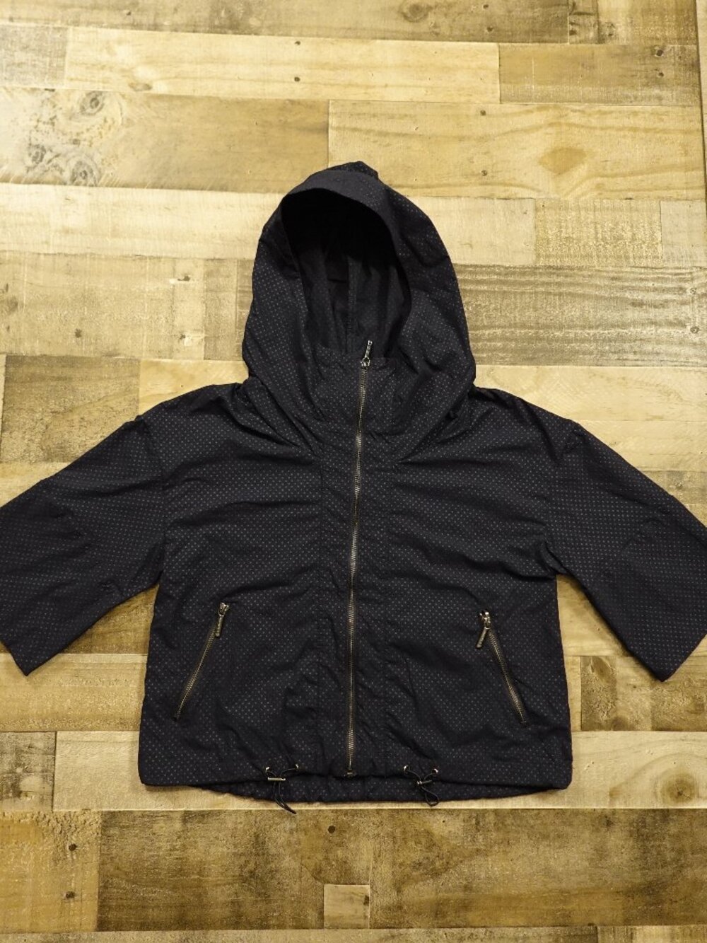 Anatomie Packable Hooded Jacket Women’s XS Navy Polka Dot Travel Luxury